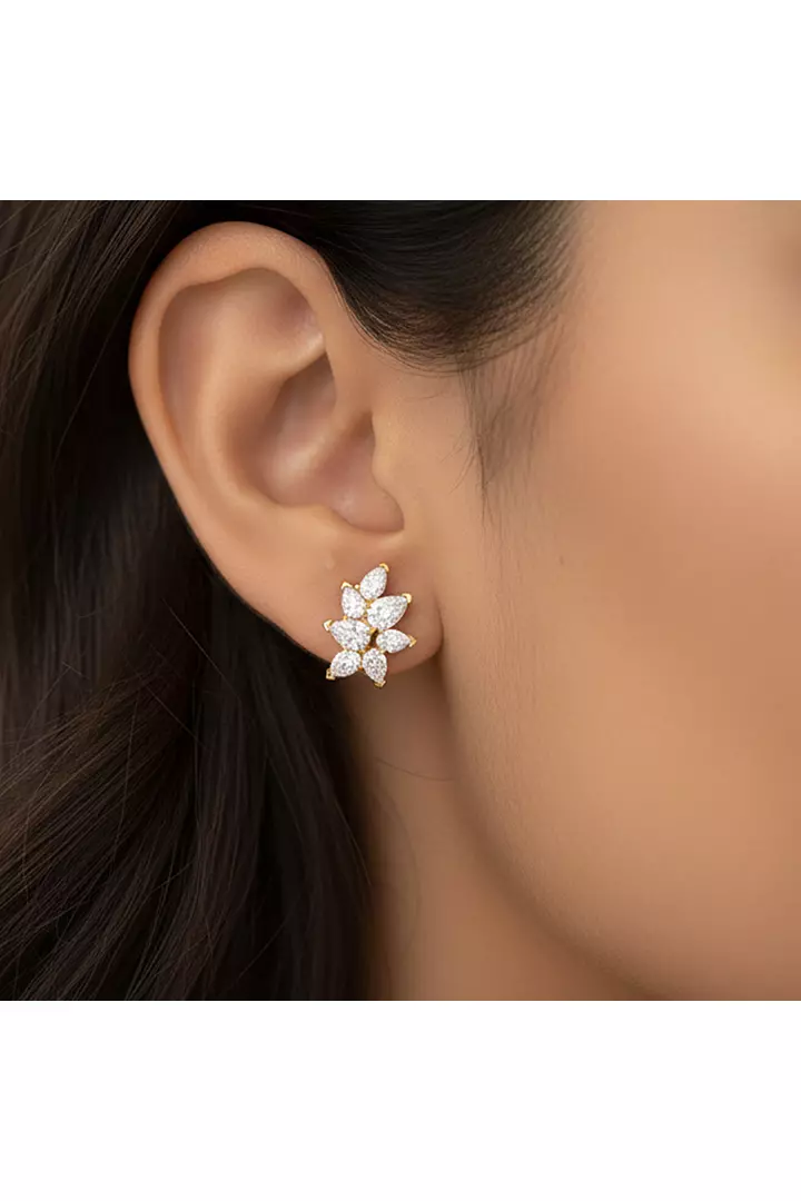 Evelisse Gold Pear Shape Eco Diamonds Cluster Earrings