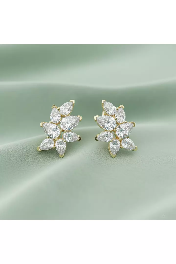 Evelisse Gold Pear Shape Eco Diamonds Cluster Earrings