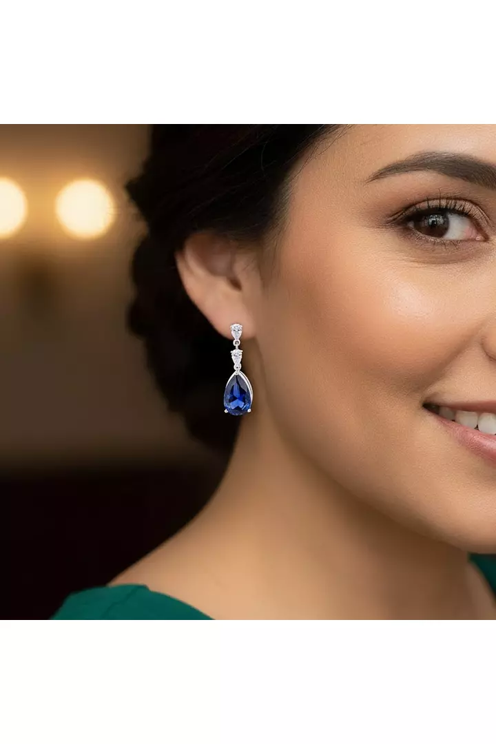 Eco Sapphire and Eco Diamonds Drop Earrings