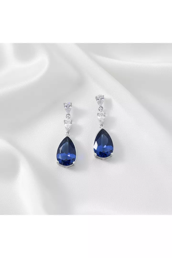 Eco Sapphire and Eco Diamonds Drop Earrings