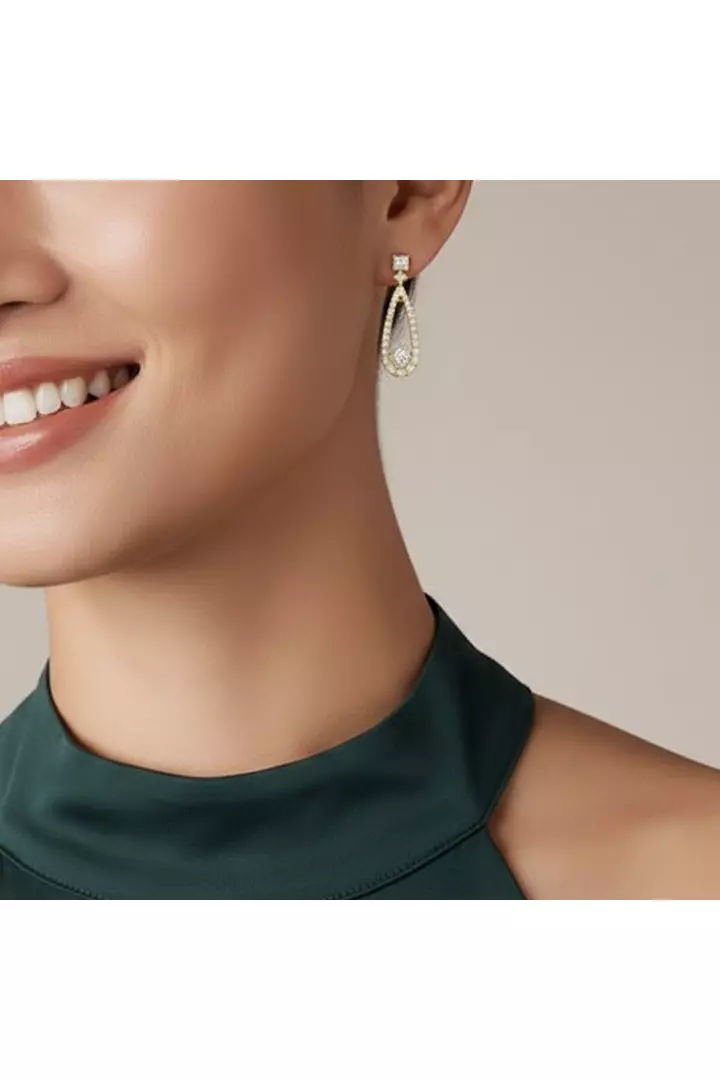 Teardrop Shape Eco Diamonds Drop Earrings