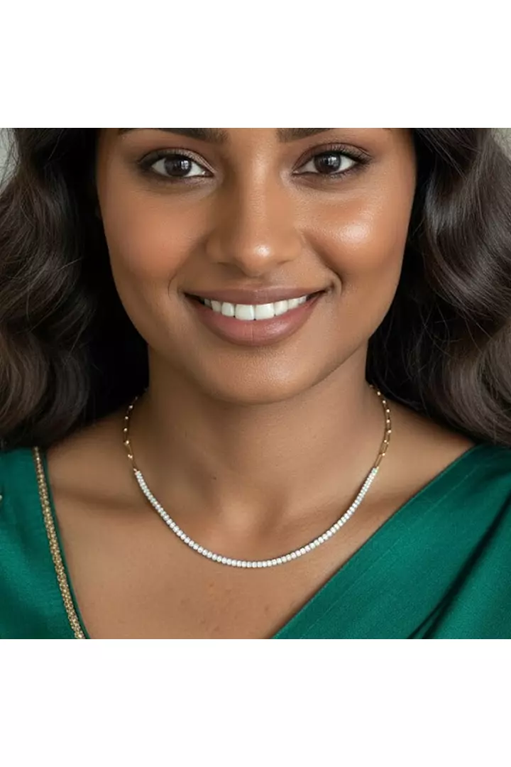 Yellow Gold Paperclip Diamond Tennis Necklace
