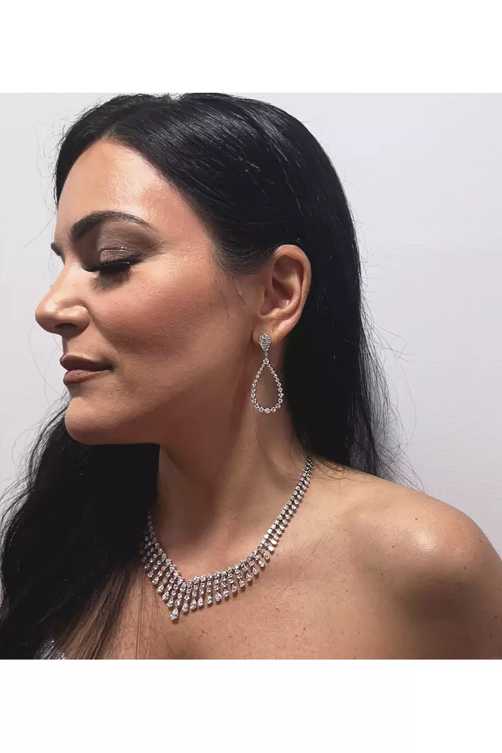 Cluster top diamond pear shaped drop earrings