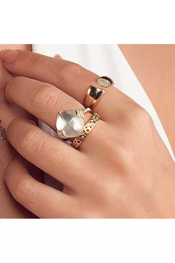 Mother of Pearl, Crystal Quartz and Diamonds Ring