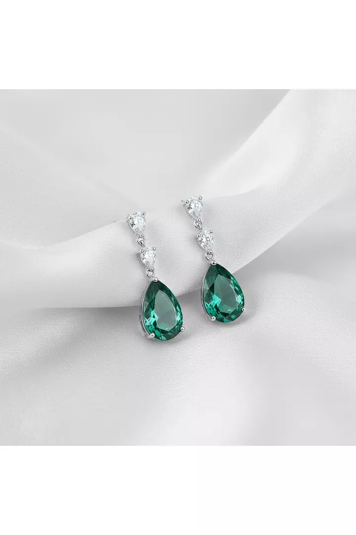 Pear Eco Emerald and Diamonds Drop Earrings