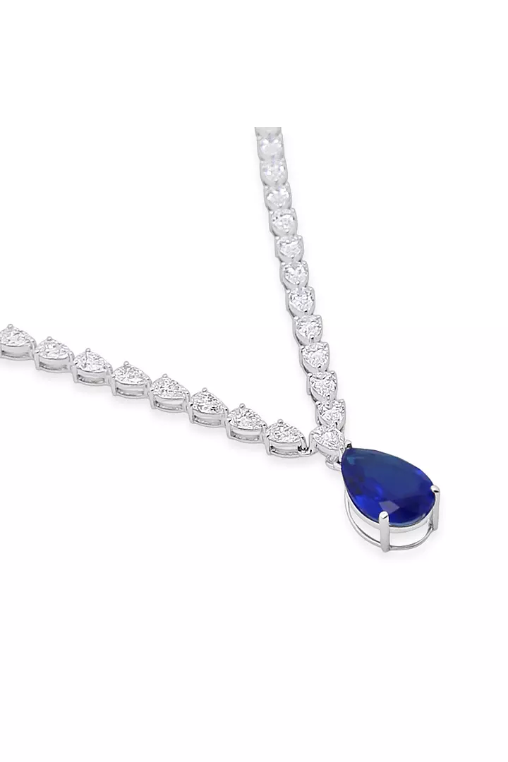 Eco Diamonds Tennis Necklace with an Eco Sapphire Drop Pendant 