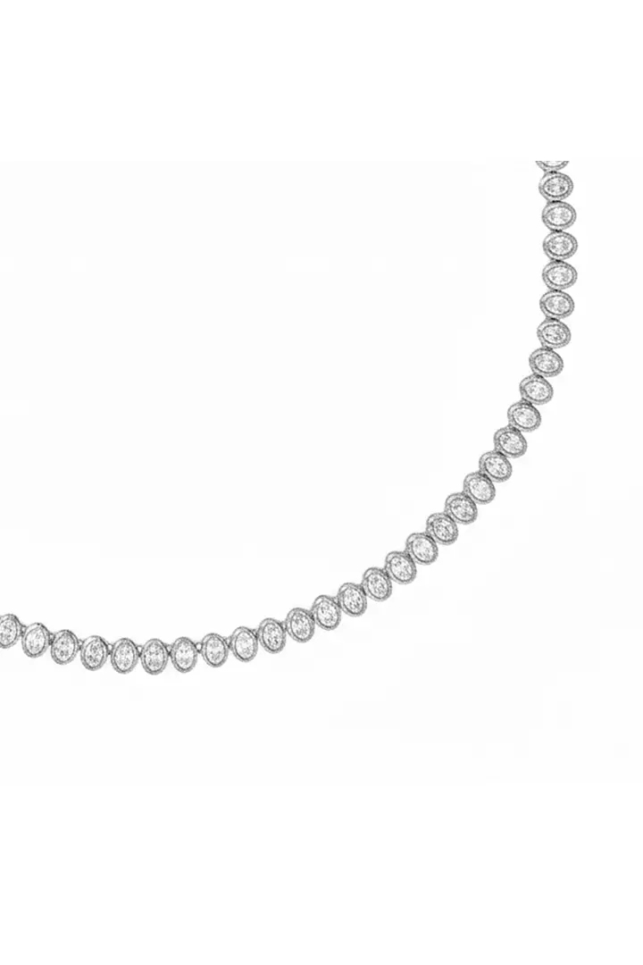Portofino Oval Shaped Bezel Set Eco Diamonds Tennis Necklace 15 Carats