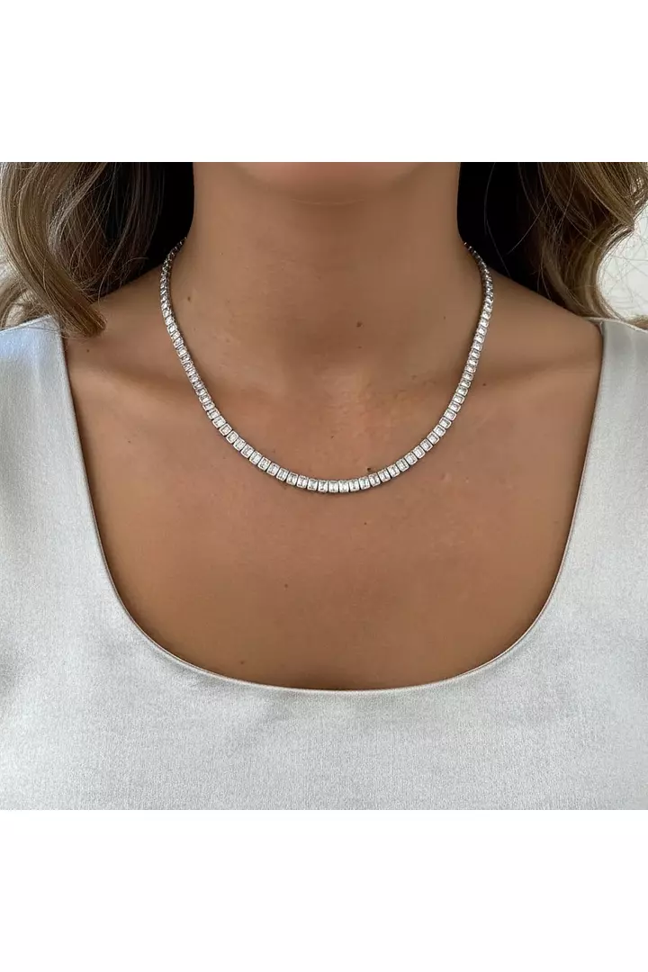 Kensington Emerald Shaped Bezel Eco Diamonds Tennis Necklace