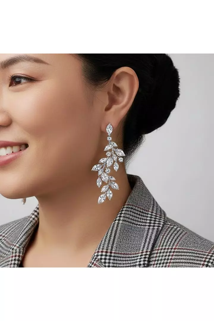 Opulence Leaf Design Eco Diamonds Drop Earrings