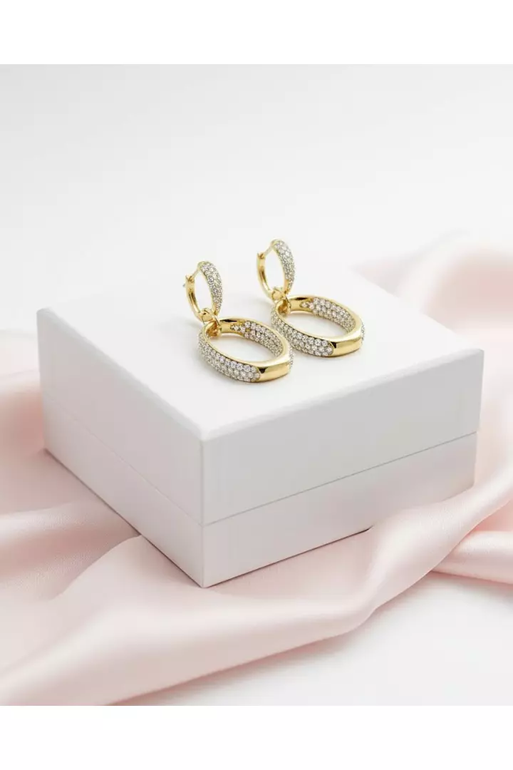 Pave Eco Diamonds Linked Double Hoop Earrings