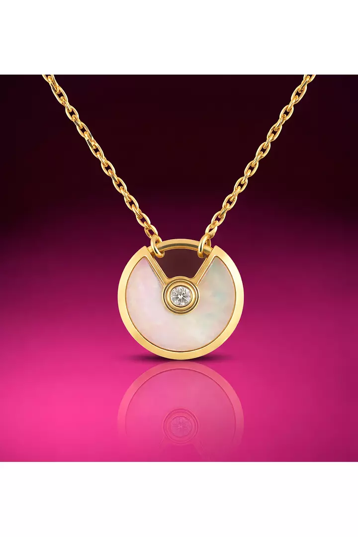 White Mother of Pearl and Diamond Cartier Amulette Necklace