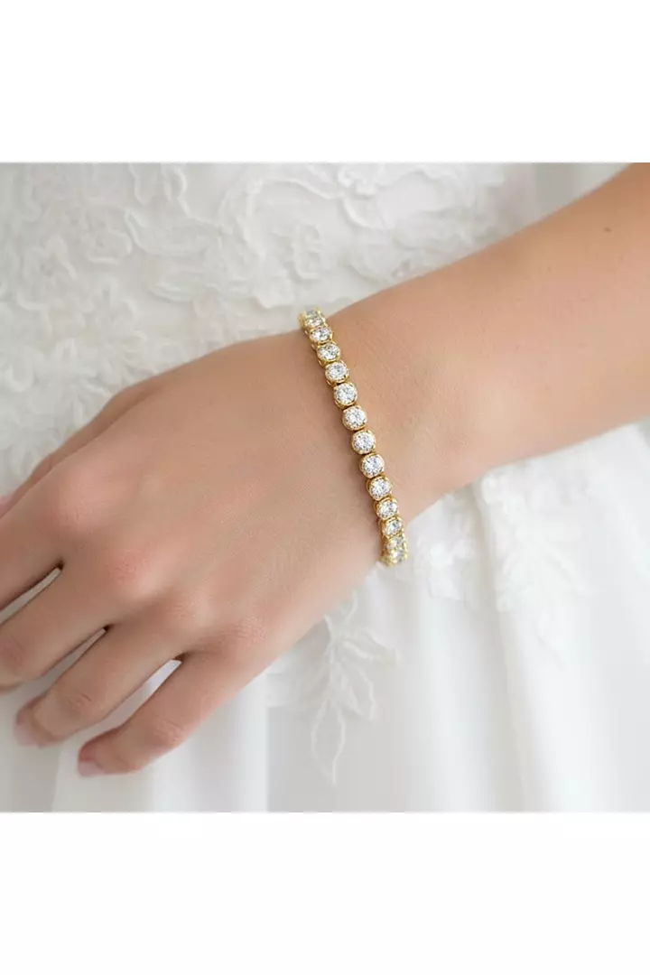 Yellow Gold Bezel Eco Diamonds Tennis Bracelet
