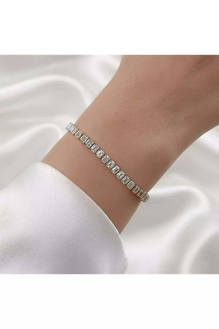 Bezel Set Emerald Shaped Eco Diamonds Tennis Bracelet