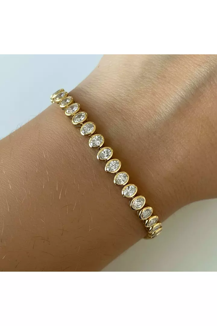 Oval Shaped Bezel Set Eco Diamonds Tennis Bracelet
