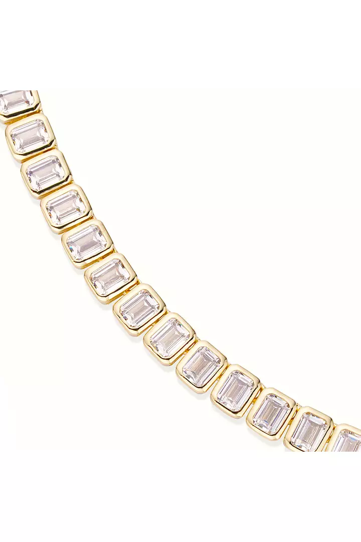 Bezel Set Emerald Shaped Eco Diamonds Tennis Necklace