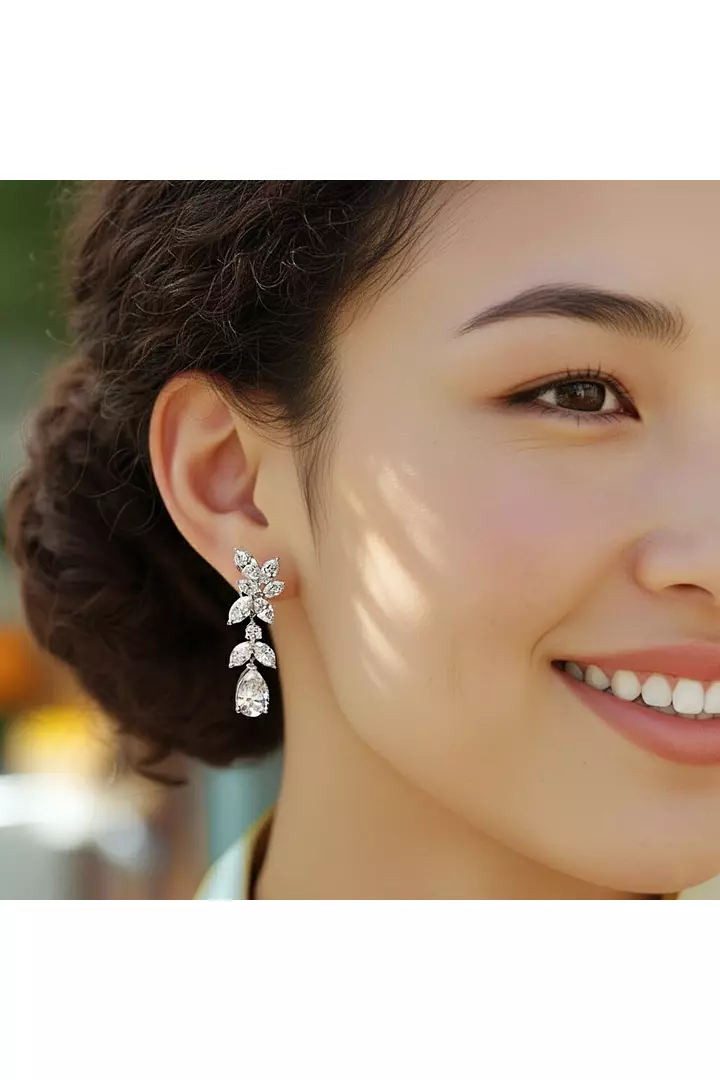 Cascading Petals Marquise and Pear-Shaped Diamond Drop Earrings