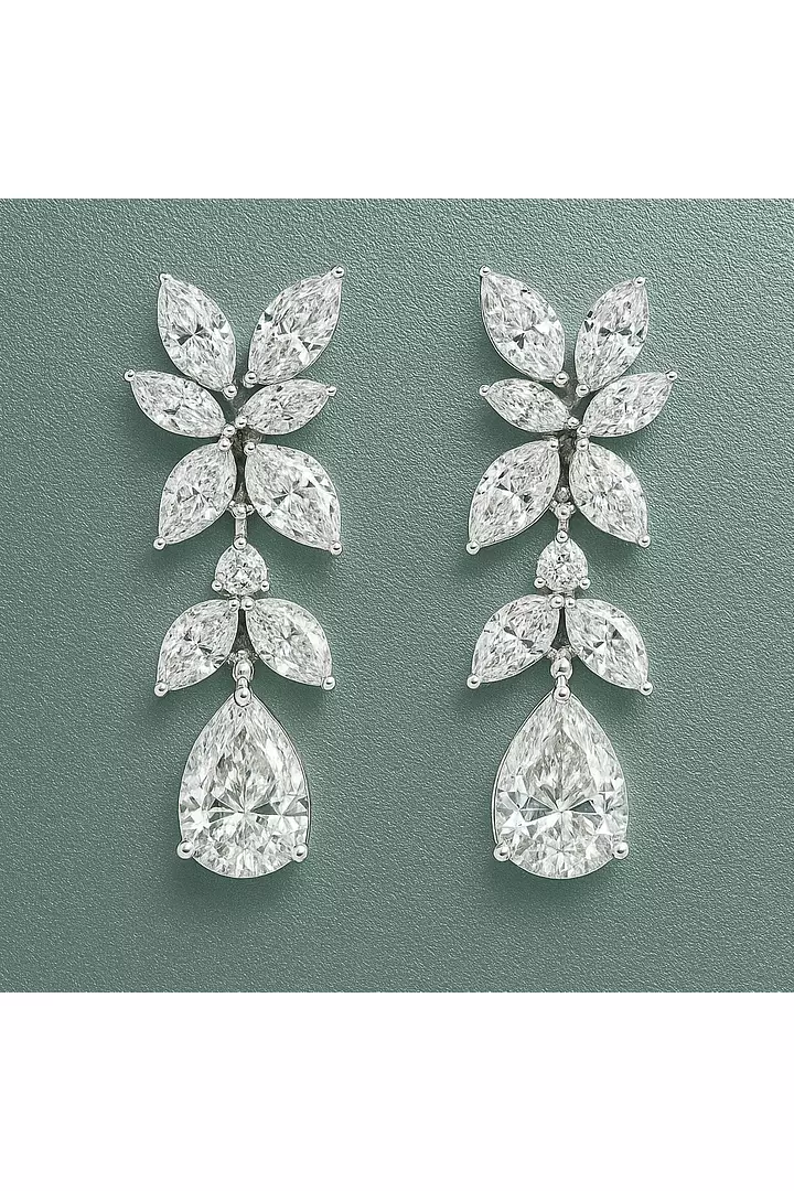 Cascading Petals Marquise and Pear-Shaped Diamond Drop Earrings