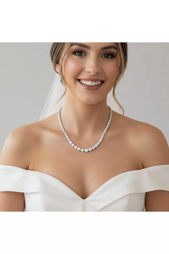 25 carats Oval Majestic Riviera Graduated Eco Diamonds Tennis Necklace