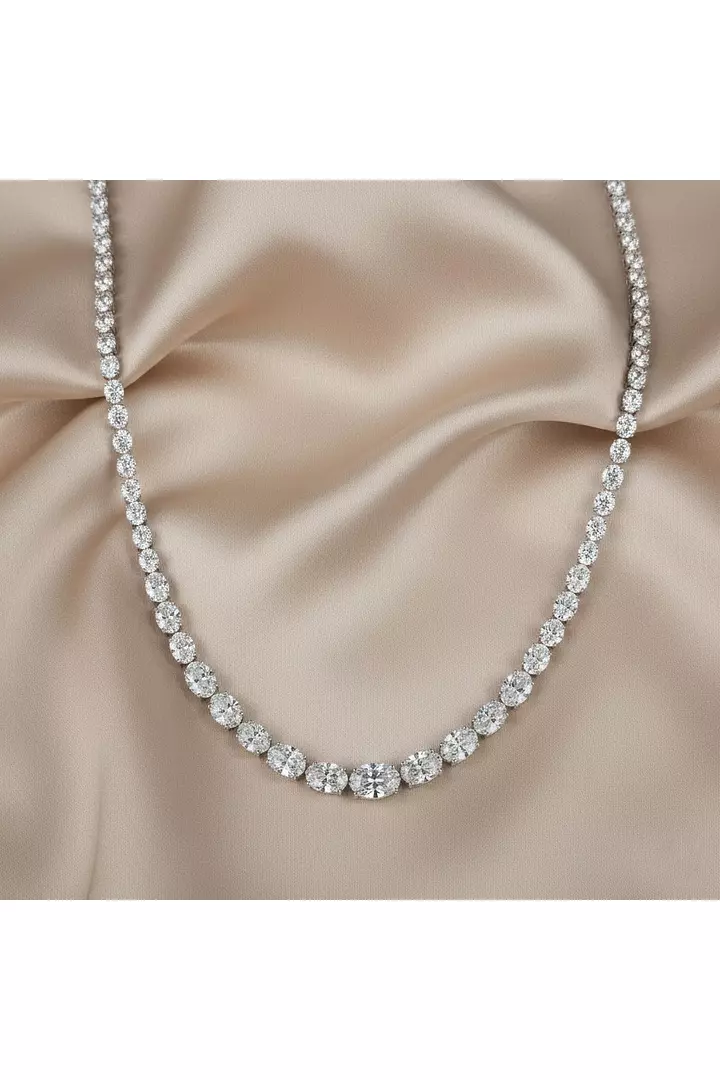 East West Oval Riviera Graduated Eco Diamonds Tennis Necklace