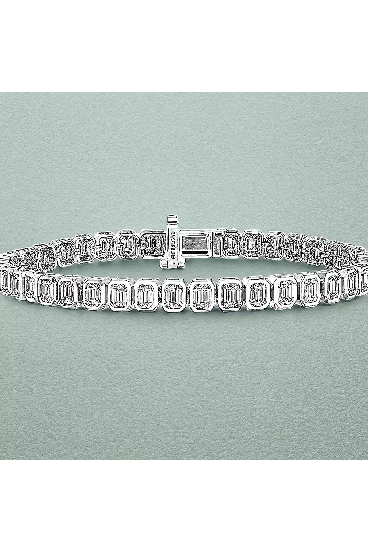 Bezel Set Emerald Shaped White Gold Eco Diamonds Tennis Bracelet