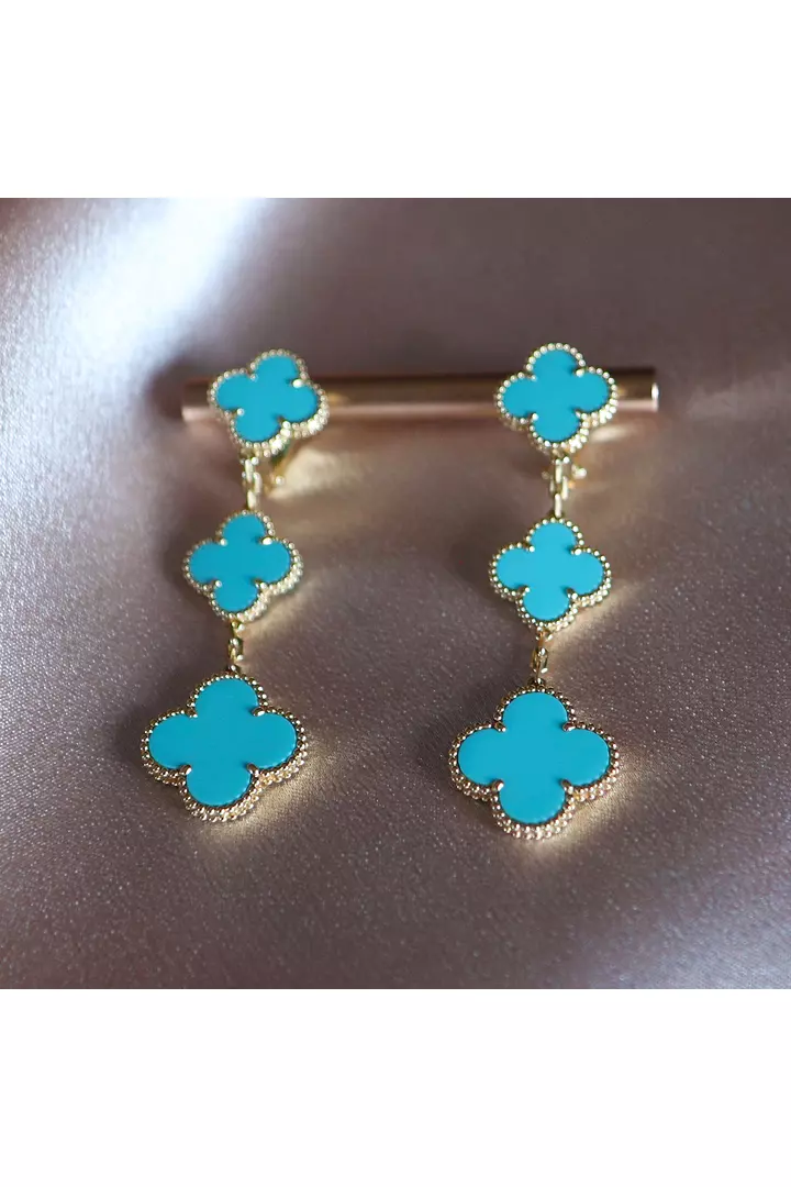 Blue Turquoise Van Cleef and Arpel Alhambra Drop Earrings