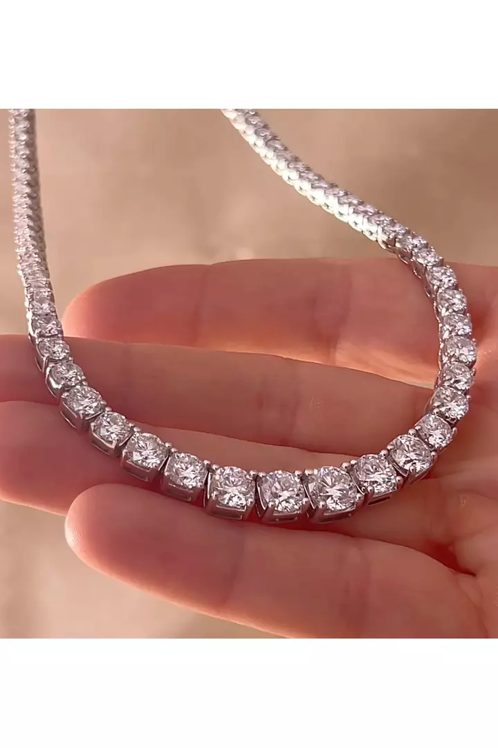 28 carats Grand Riviera Round Eco Diamond Necklace 4 Prong