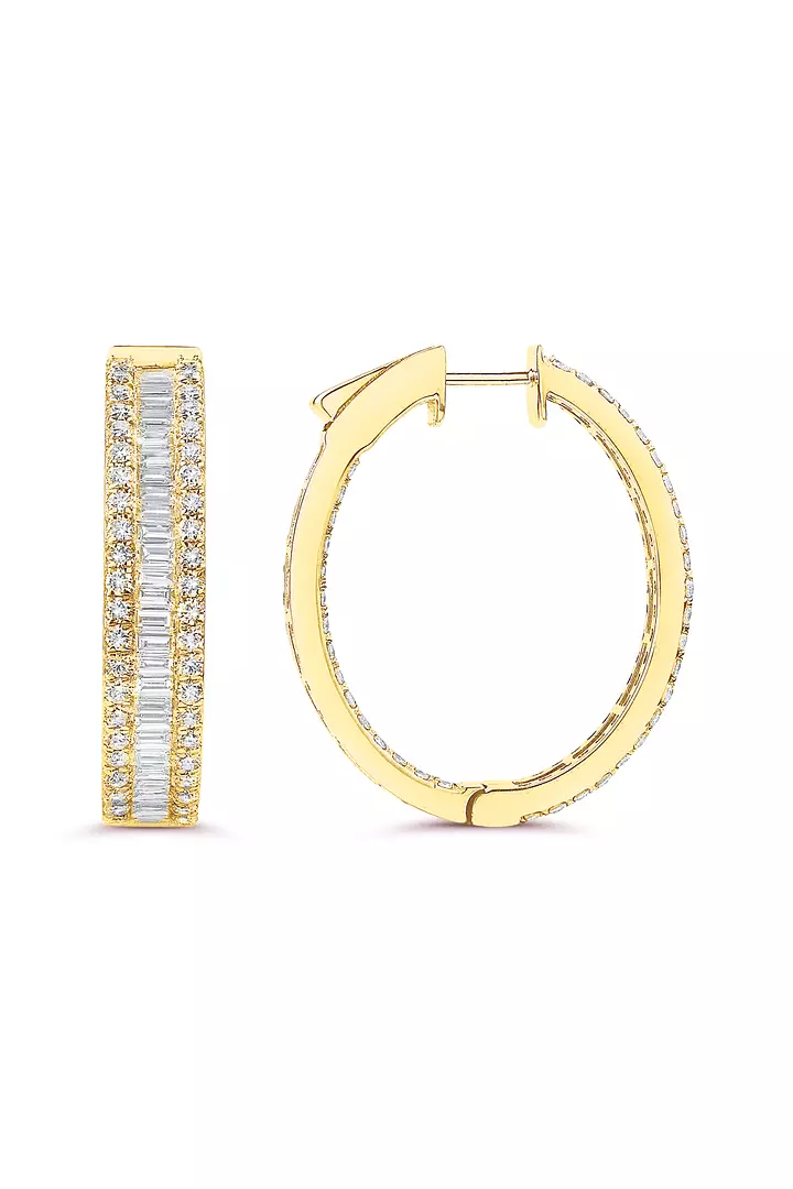 Yellow Gold Baguette Eco Diamonds Hoop Earrings