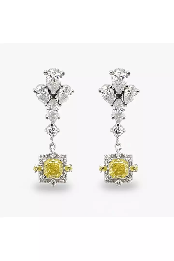 Vivienne Yellow Eco Diamonds and White Eco Diamonds Drop Earrings