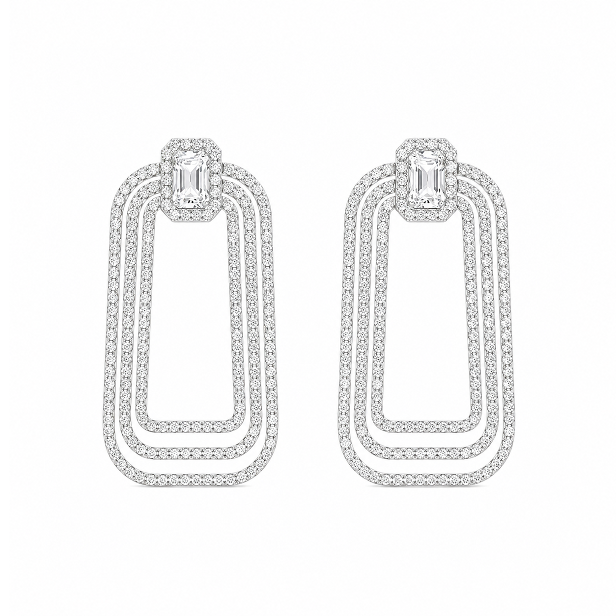 Triple Pave Frame Eco Diamonds Drop Earrings