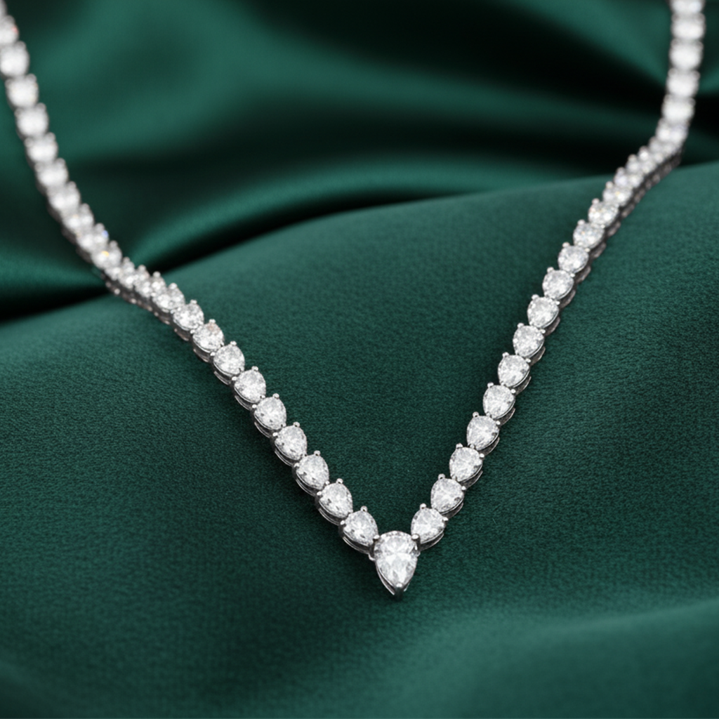 Pear Diamonds V Shaped Tennis Necklace