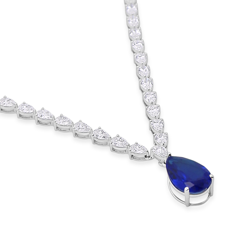 Eco Diamonds Tennis Necklace with an Eco Sapphire Drop Pendant