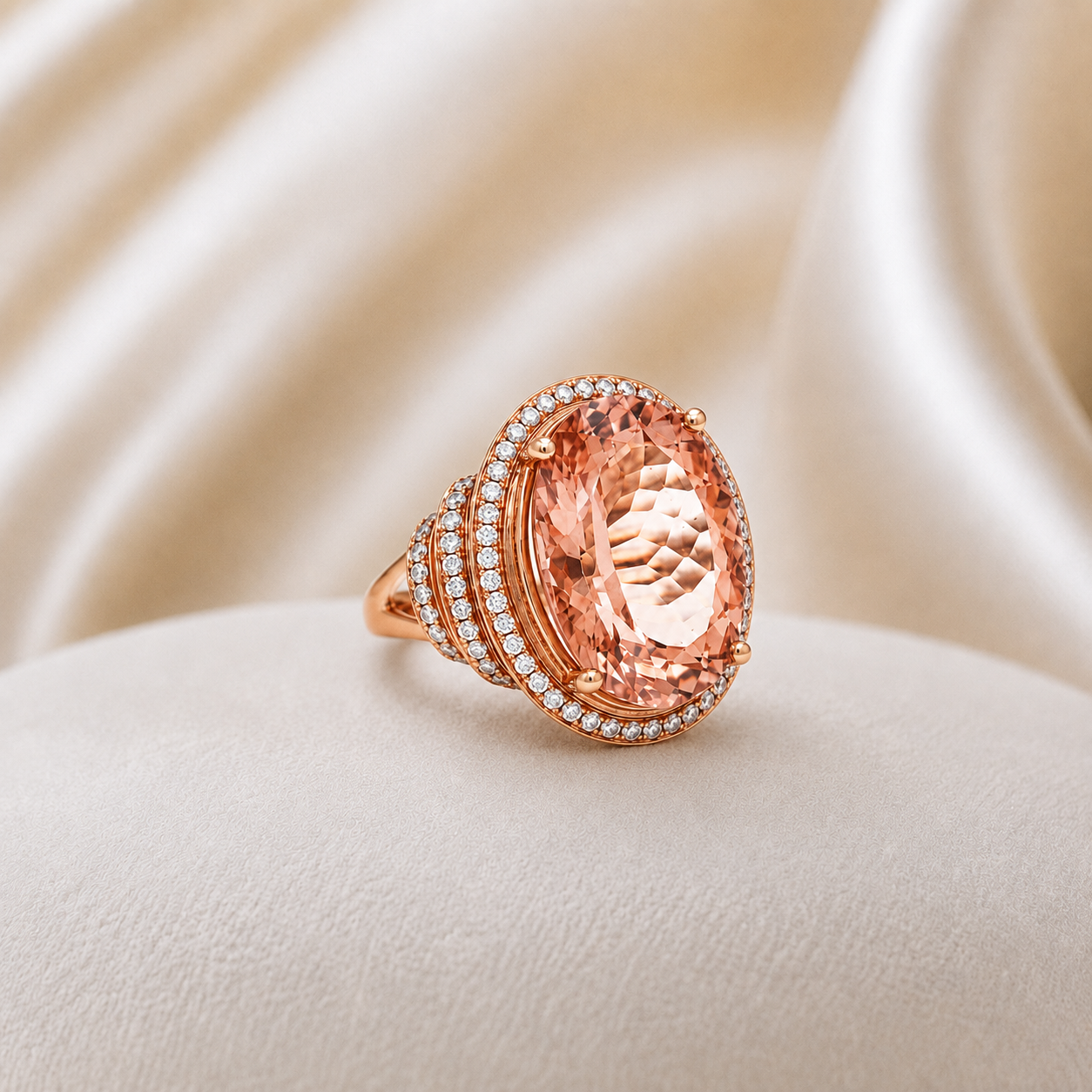 Pink Morganite and Diamonds Cocktail Ring
