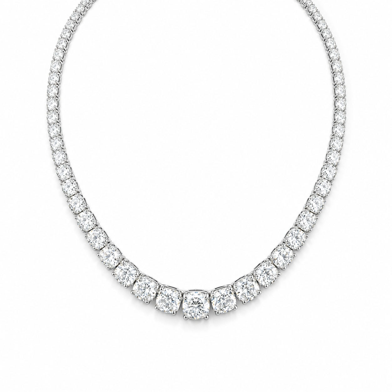 28 carats Majestic Riviera Round Eco Diamond Necklace 4 Prong