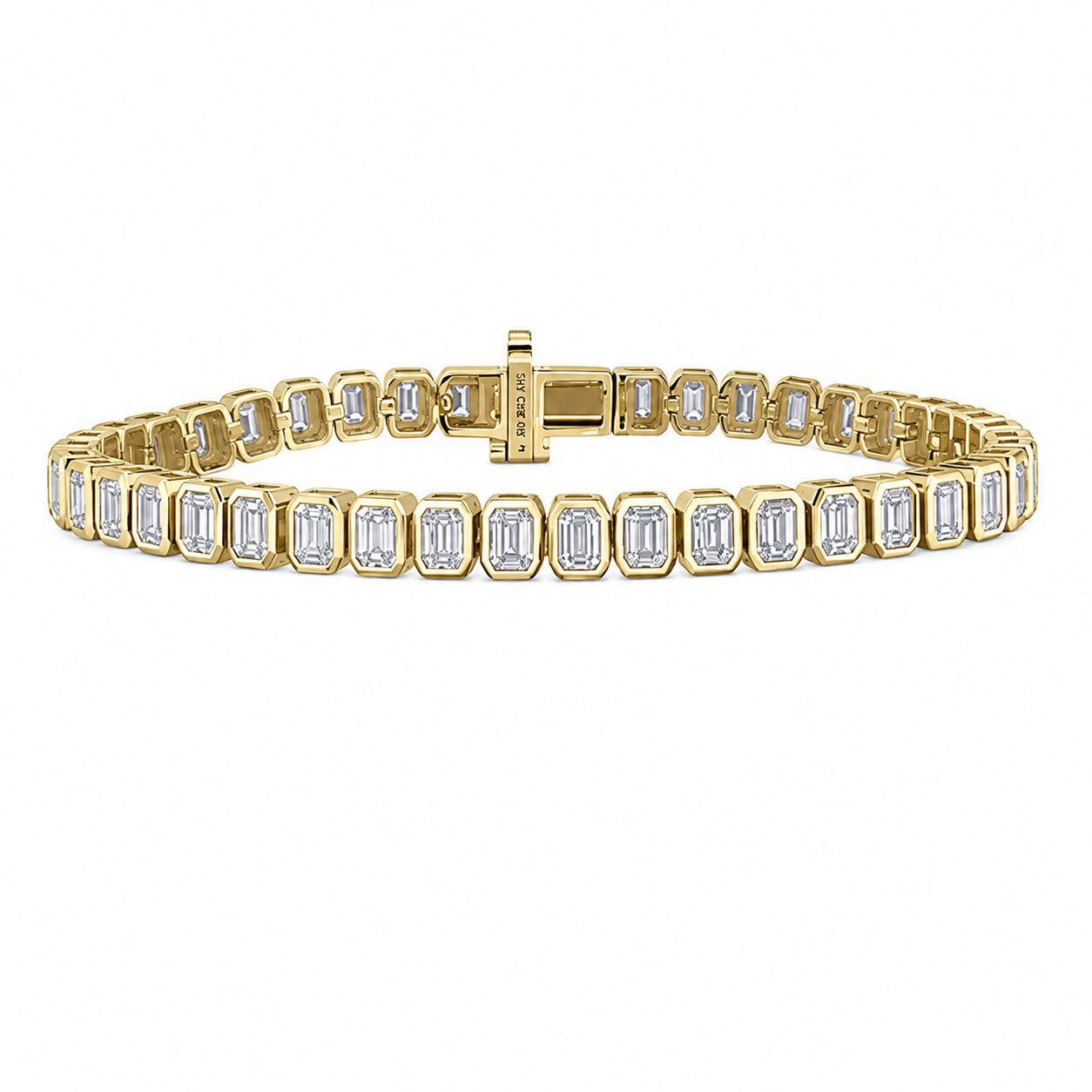 Bezel Set Emerald Shaped Eco Diamonds Tennis Bracelet