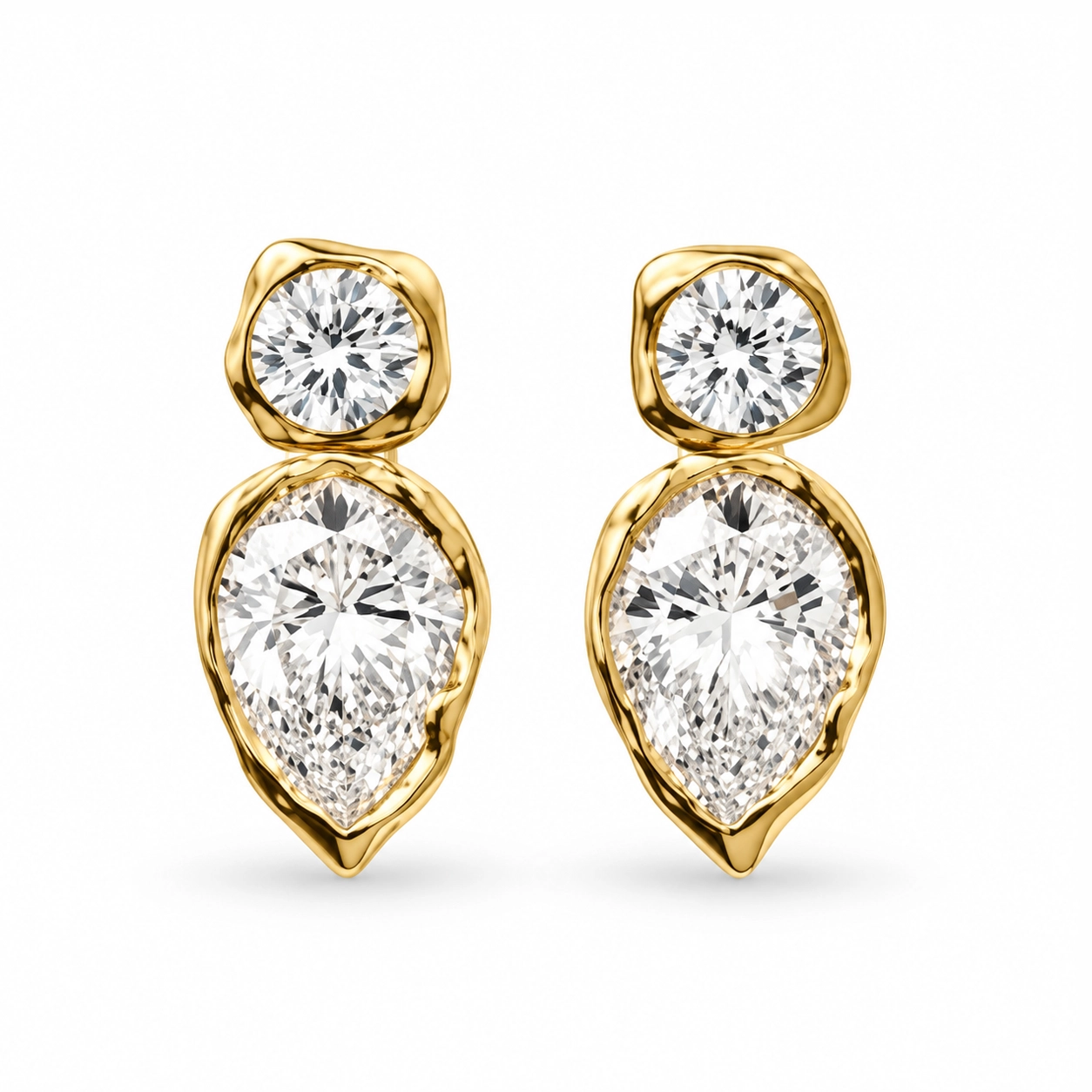 Yellow Gold Bezel-Set Pear-Shaped Diamond Drop Earrings