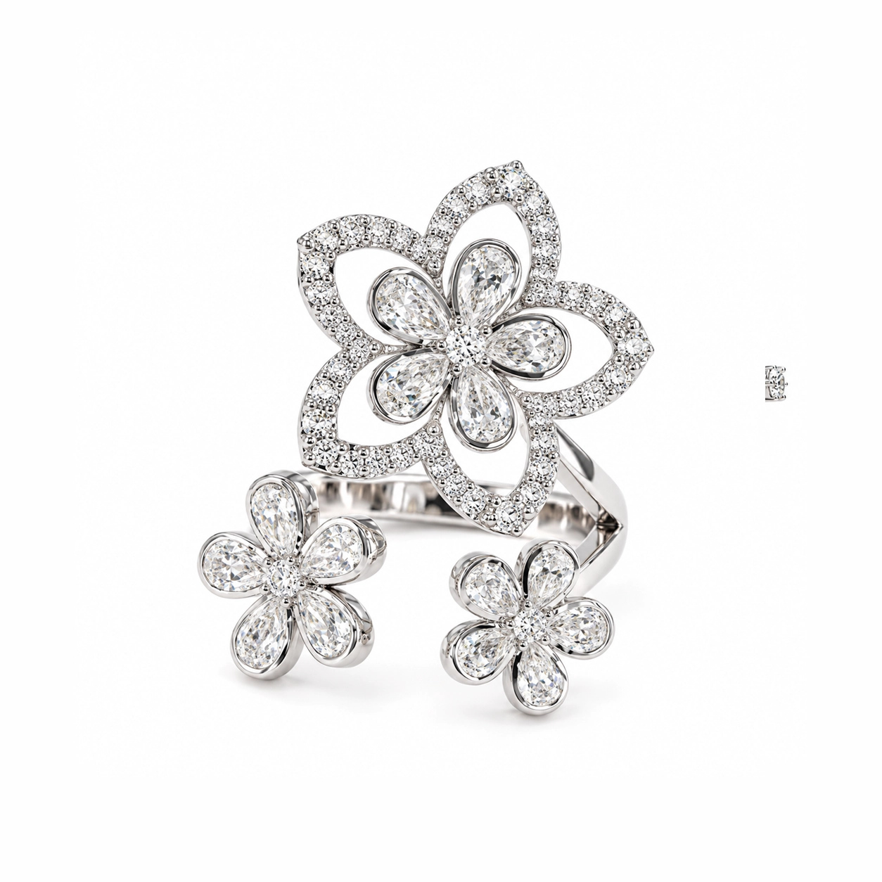 3 Petal Flower Eco Diamonds Cocktail Ring