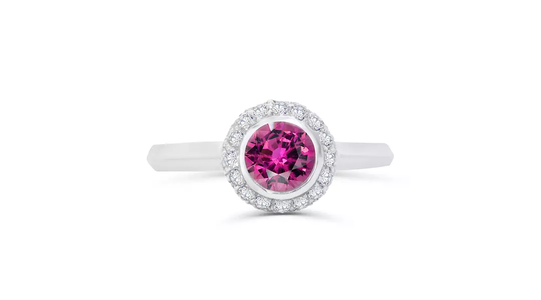 Pink Tourmaline Dreams Halo Diamond Ring