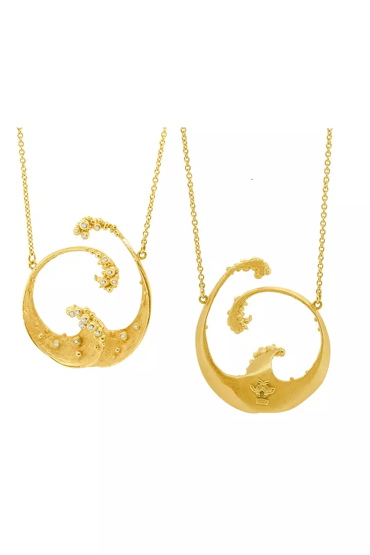 Ocean Waves Yellow Gold Necklace