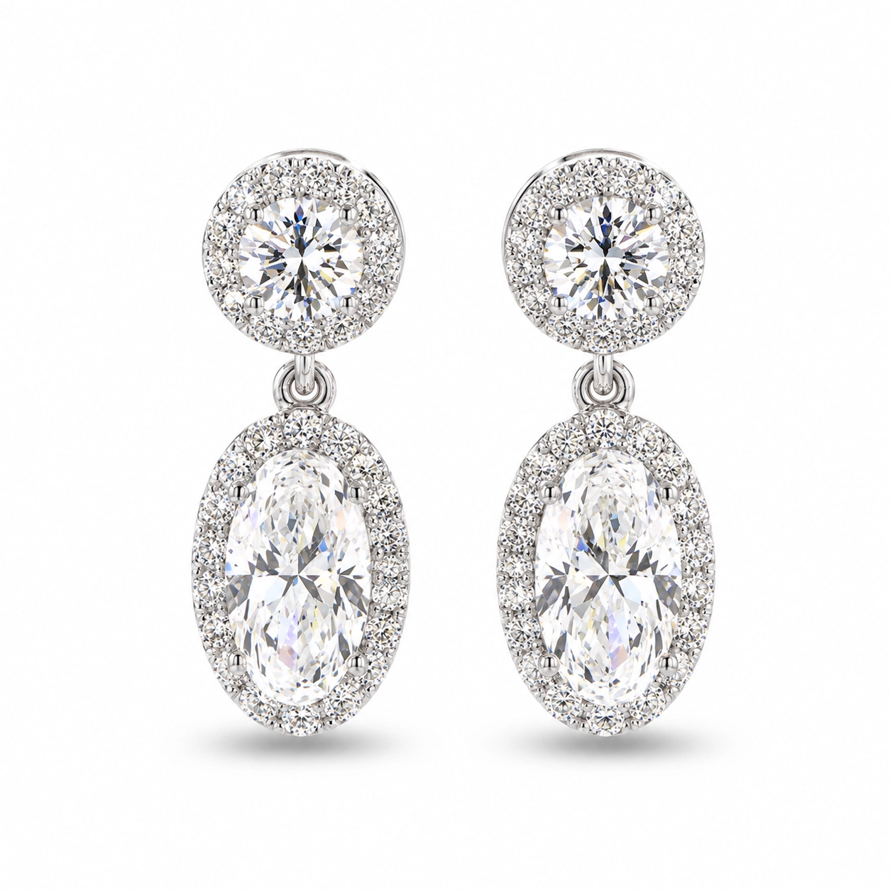 Evangelina Oval Eco Diamonds Halo Drop Earrings