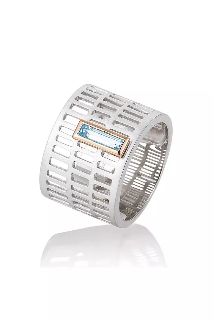 Breuning Contemporary Lattice Design Blue Topaz Ring