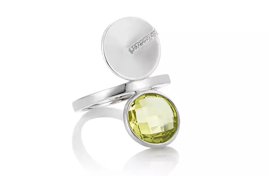 Lime Green Quartz and White Sapphires Cocktail Ring