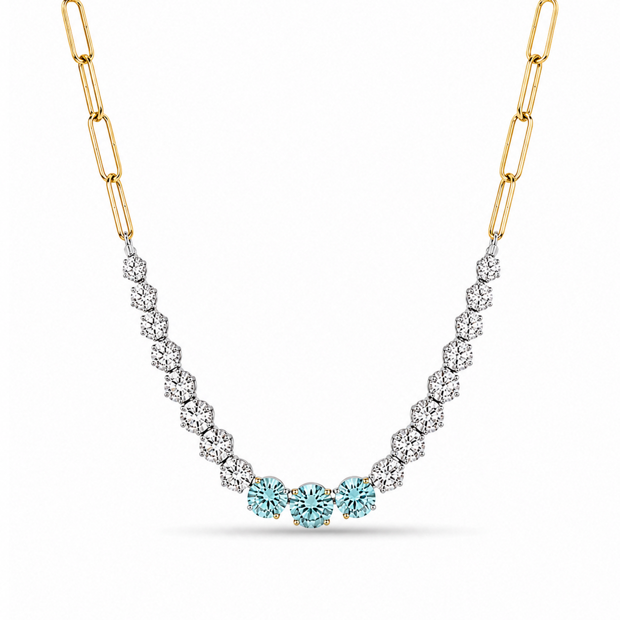 Blue and White Graduated Eco Diamonds Paperclip Necklace