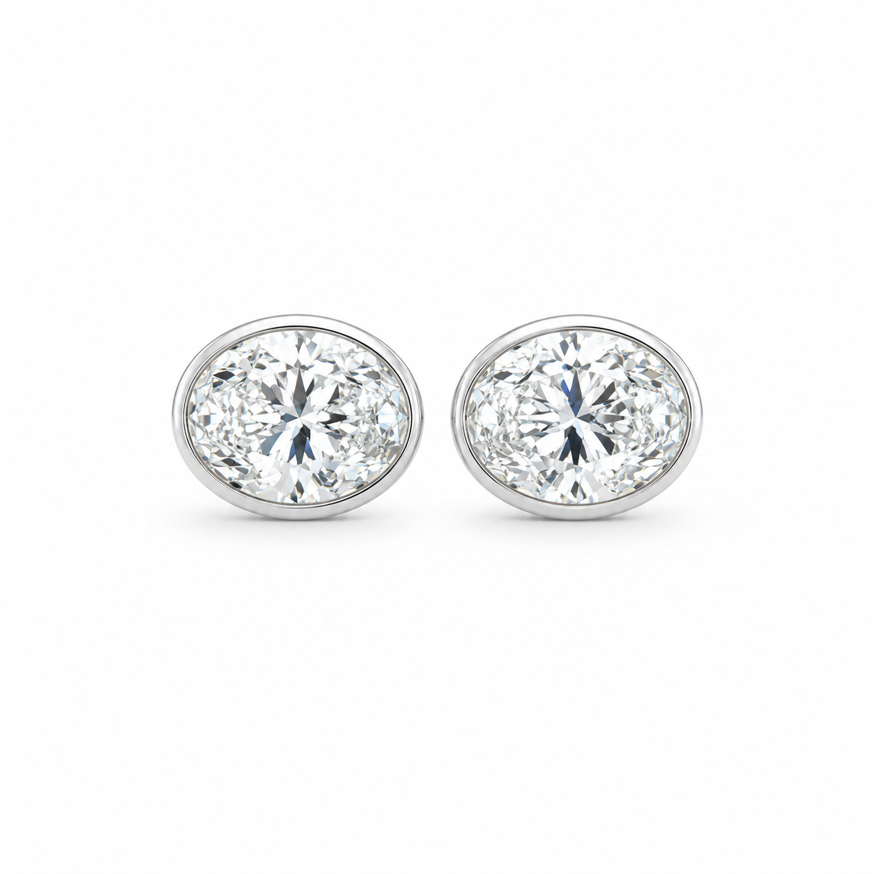 Oval Bezel Eco Diamonds Stud Earrings