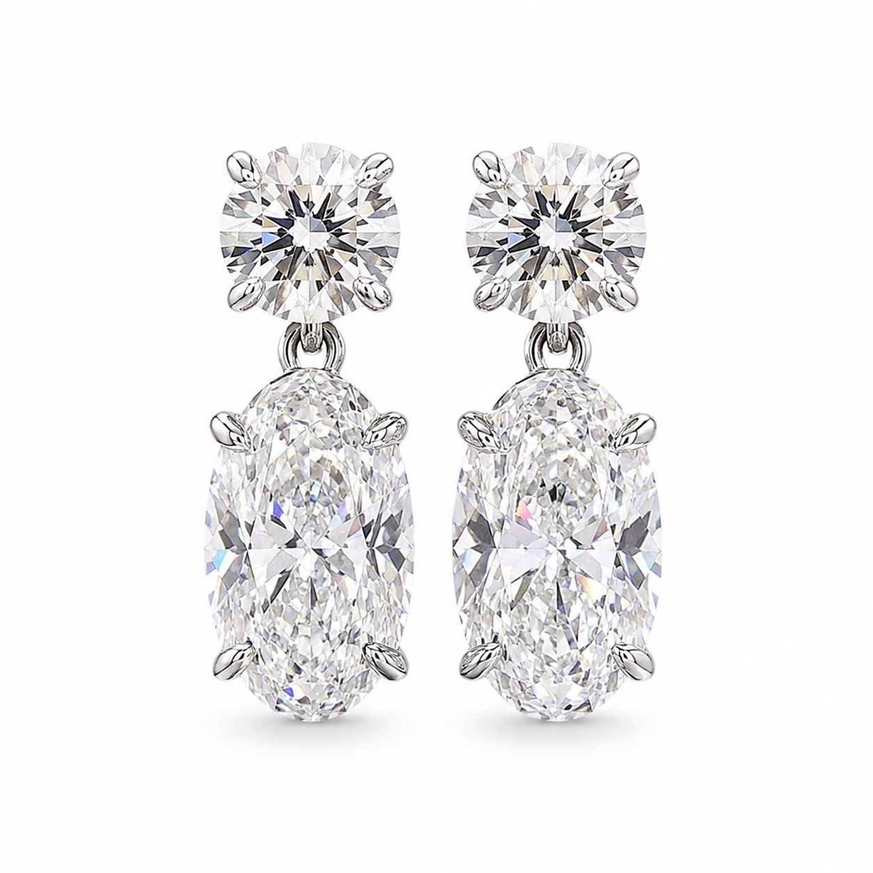 Round and Oval Diamond Drop Earrings