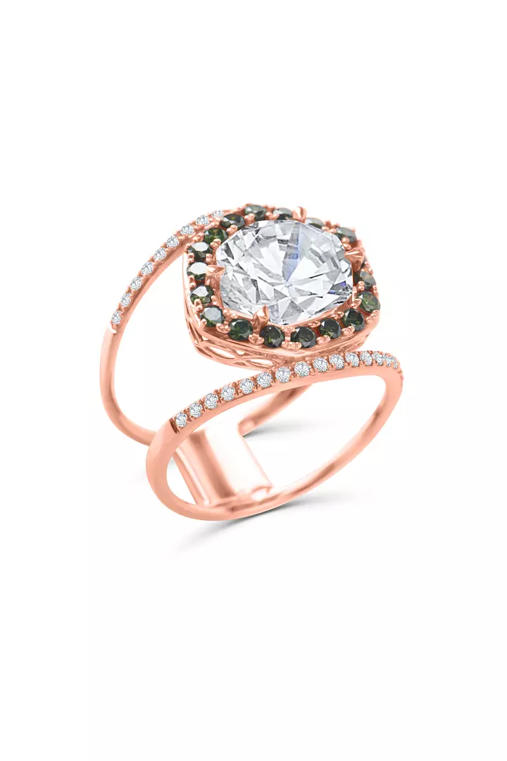 Green Goddess Rose Gold Cocktail Ring