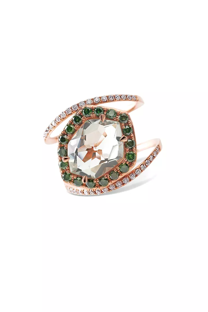 Green Goddess Rose Gold Cocktail Ring