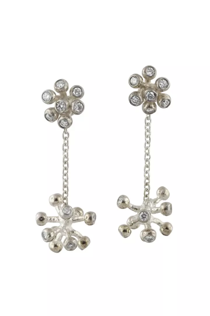 Silver Fireworks Diamonds Drop Earrings