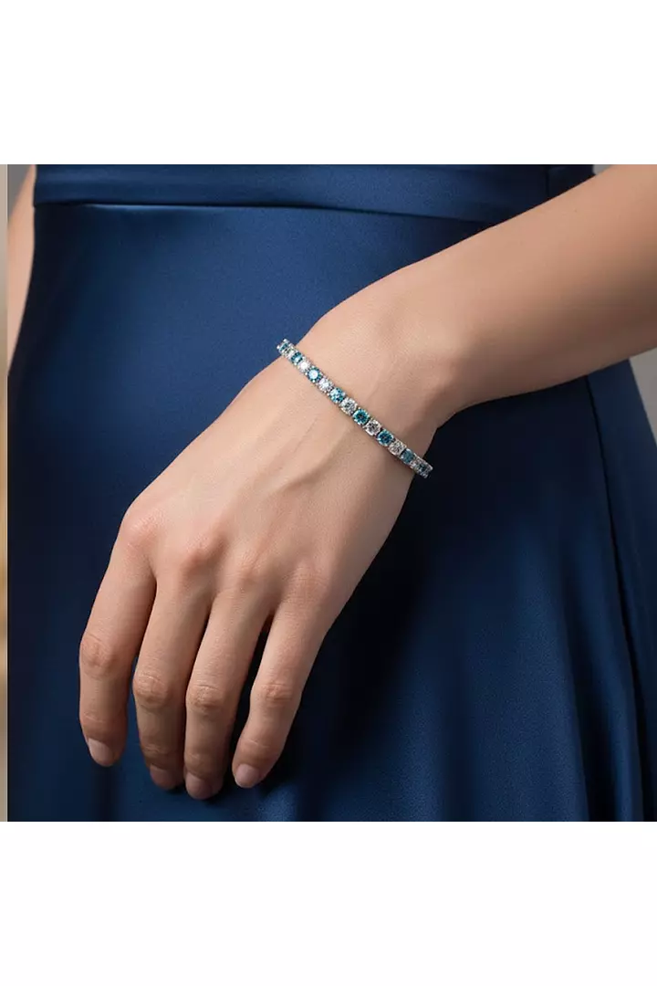Royal Blue and White Eco Diamonds Tennis Bracelet
