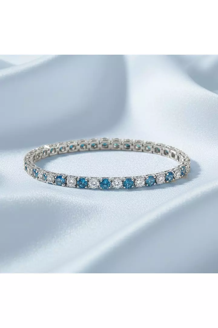 Royal Blue and White Eco Diamonds Tennis Bracelet