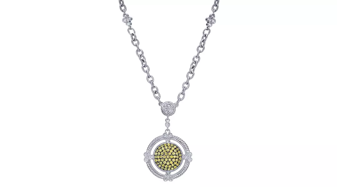 Yellow Sapphires Pave Circle Necklace with Pave Diamonds